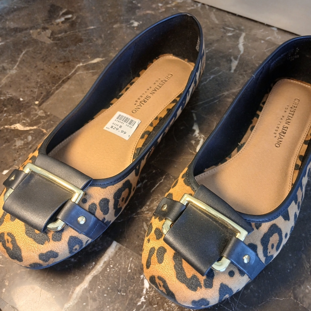 Christian Siriano Leopard Print Flats with Gold Buckle - Picture 10 of 11